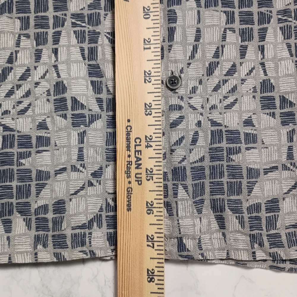 Tasso Elba Island Silk Linen Blue‎ Gray Tropical Men's L Short Sleeve Shirt